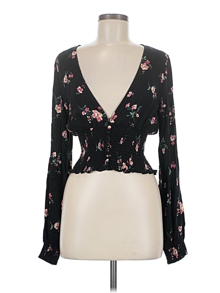 Pre-owned Forever 21 Long Sleeve Blouse In Black