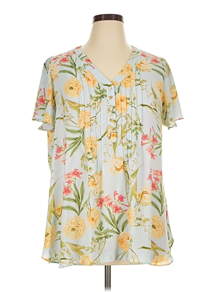 Pre-owned Rose + Olive Short Sleeve Blouse In Gray