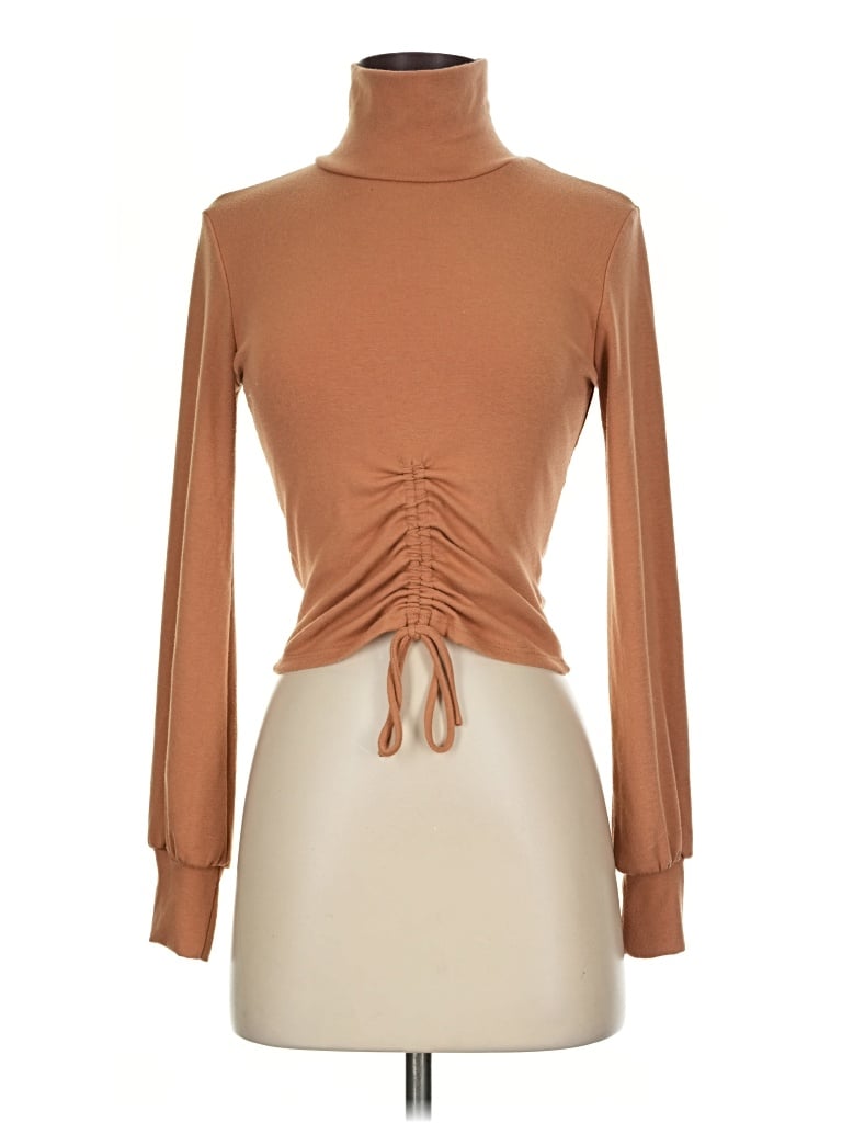 Pre-owned Vestique Long Sleeve Top Brown Turtleneck Tops