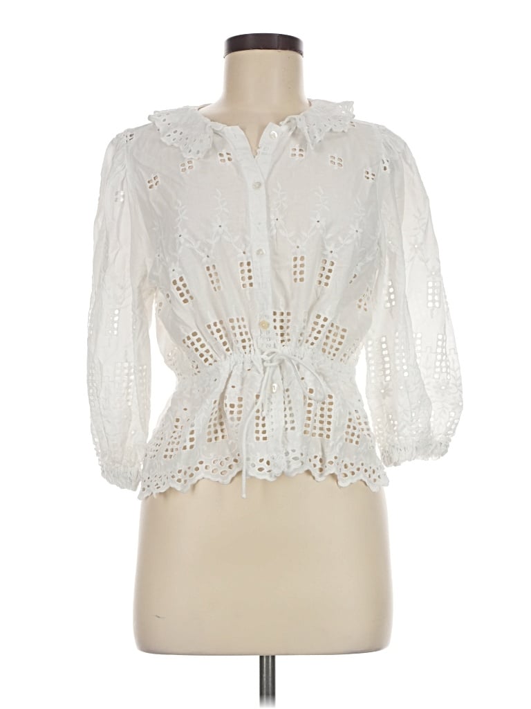 Pre-owned Jennifer & Grace 3/4 Sleeve Blouse In White