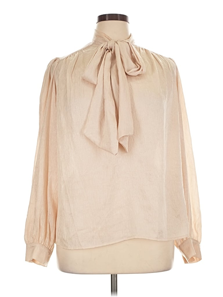 Pre-owned Aqua Long Sleeve Blouse In Tan