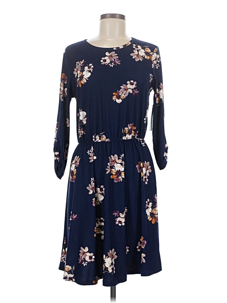 French Grey Casual Dress In Blue
