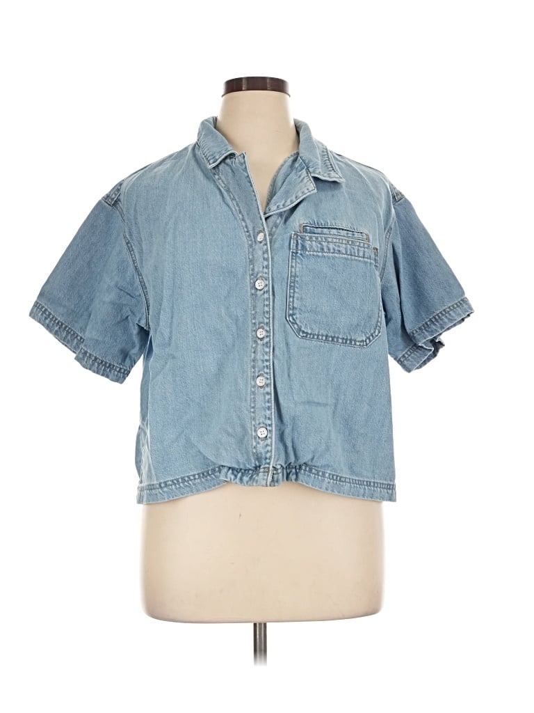 Pre-owned Universal Thread Short Sleeve Button Down Shirt In Blue