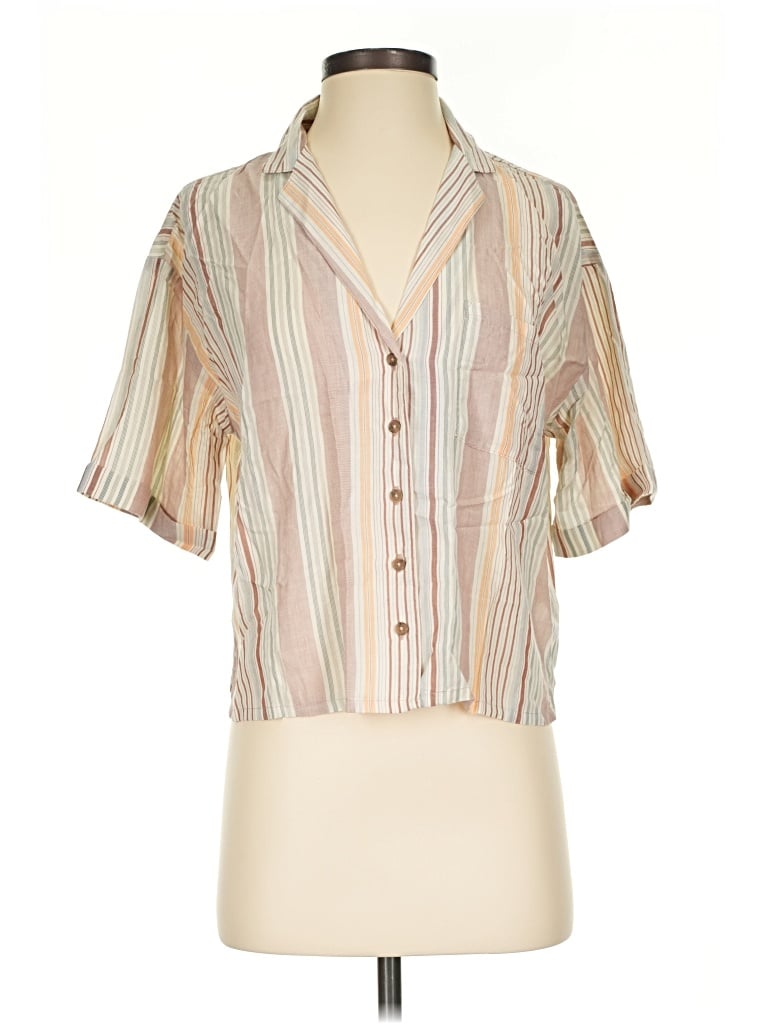 Pre-owned Prana Short Sleeve Blouse In Tan