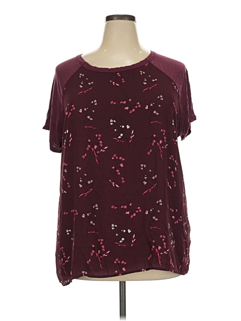 Pre-owned Papermoon Short Sleeve Blouse In Burgundy