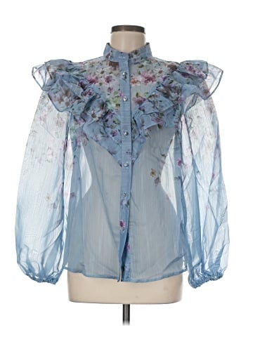 Aqua Long Sleeve Blouse (view 1)