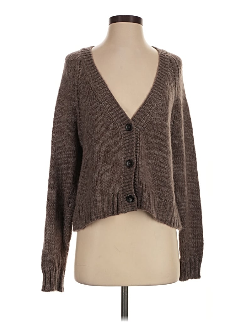 Pre-owned Wooden Ships Long Sleeve Top Brown Plunge Neckline Tops