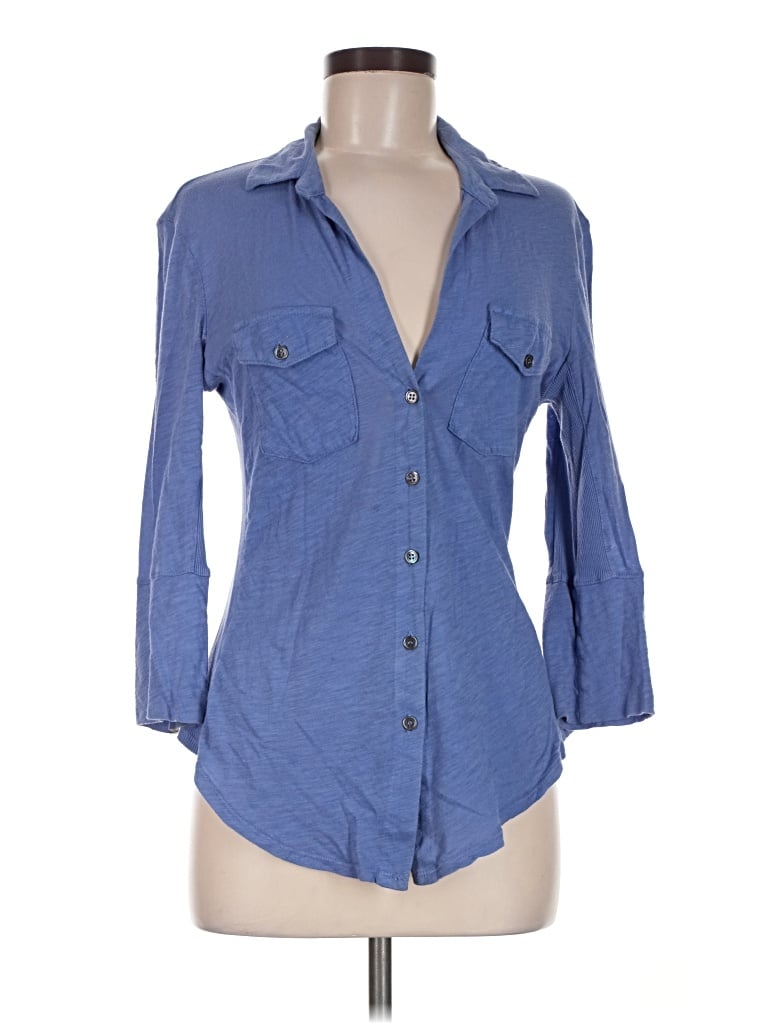 Pre-owned James Perse 3/4 Sleeve Button Down Shirt In Blue