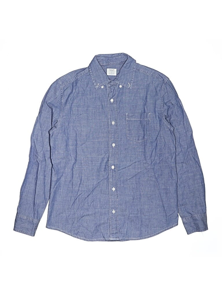 Pre-owned Crewcuts Kids' Long Sleeve Button Down Shirt In Blue