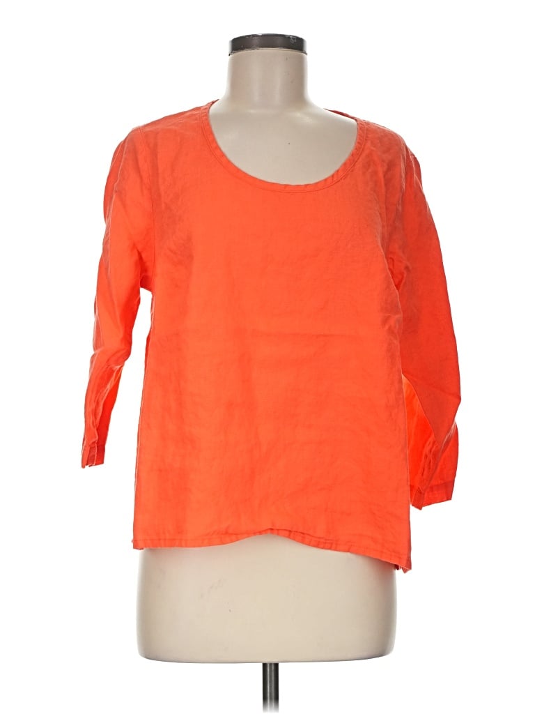 Pre-owned Flax 3/4 Sleeve Top Orange Scoop Neck Tops