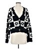 Pol Checkered-gingham Floral Graphic White Black Cardigan Size S - photo 1