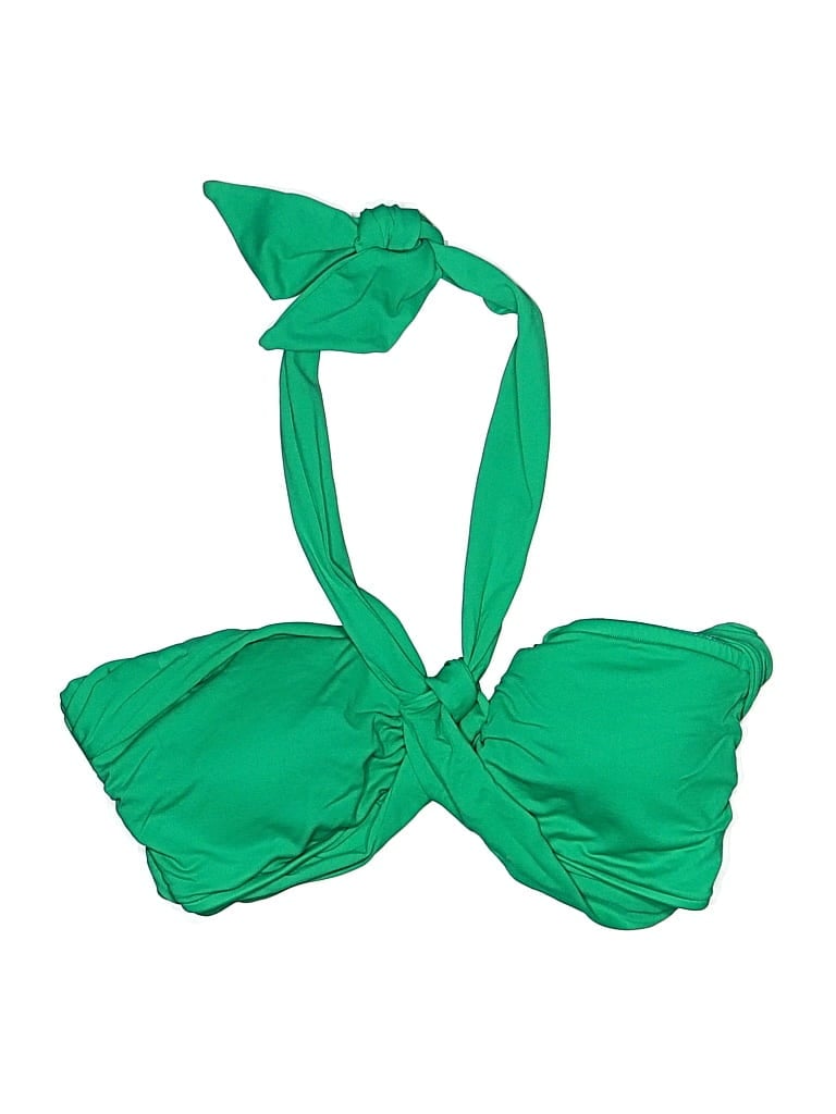 Pre-owned Seafolly Swimsuit Top Green Solid Pattern Halter Neckline Swimwear