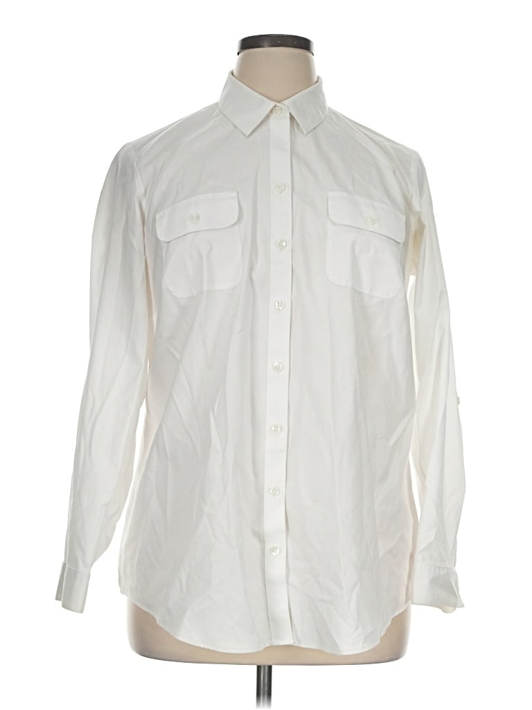 Pre-owned Coldwater Creek Long Sleeve Button Down Shirt In Ivory