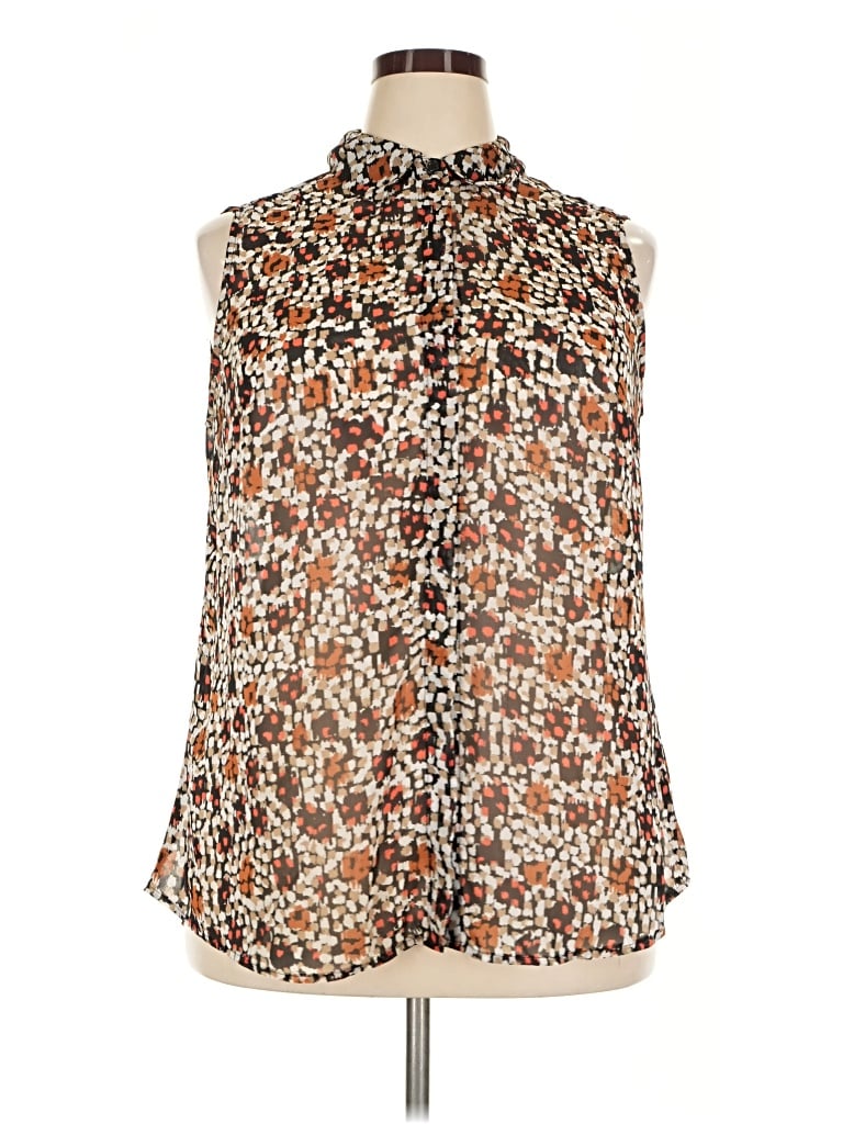 Pre-owned Lane Bryant Sleeveless Button Down Shirt In Brown