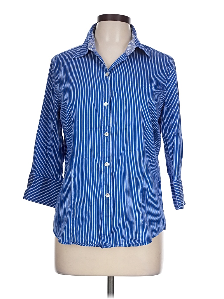 Pre-owned Chico's 3/4 Sleeve Button Down Shirt In Blue