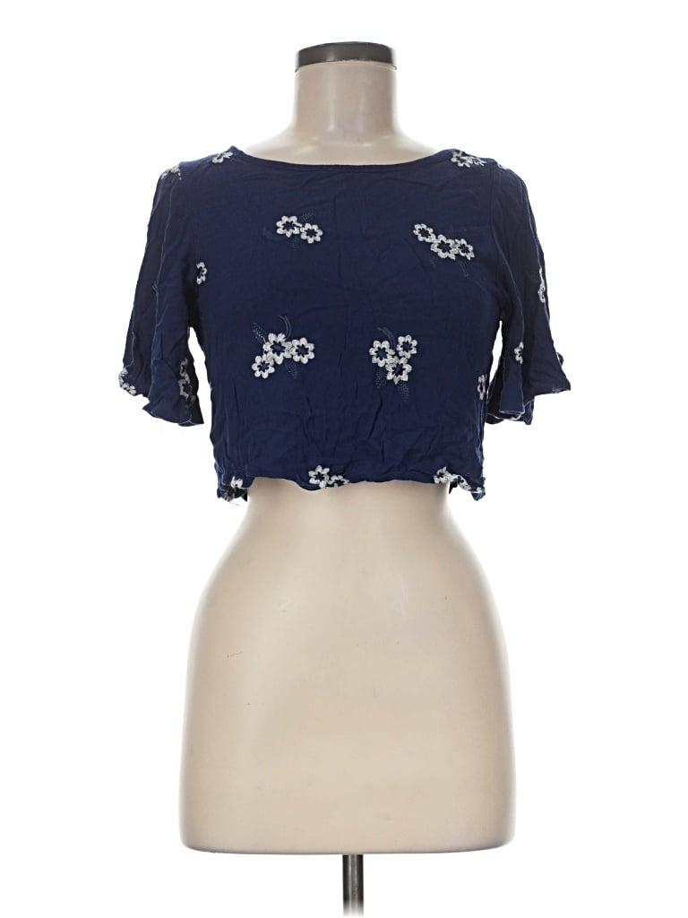 Pre-owned Caution To The Wind Short Sleeve Top Blue Square Neckline Tops