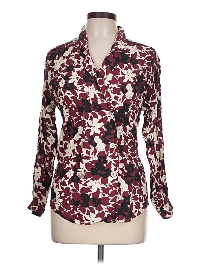 Pre-owned Jaeger Long Sleeve Blouse In Burgundy