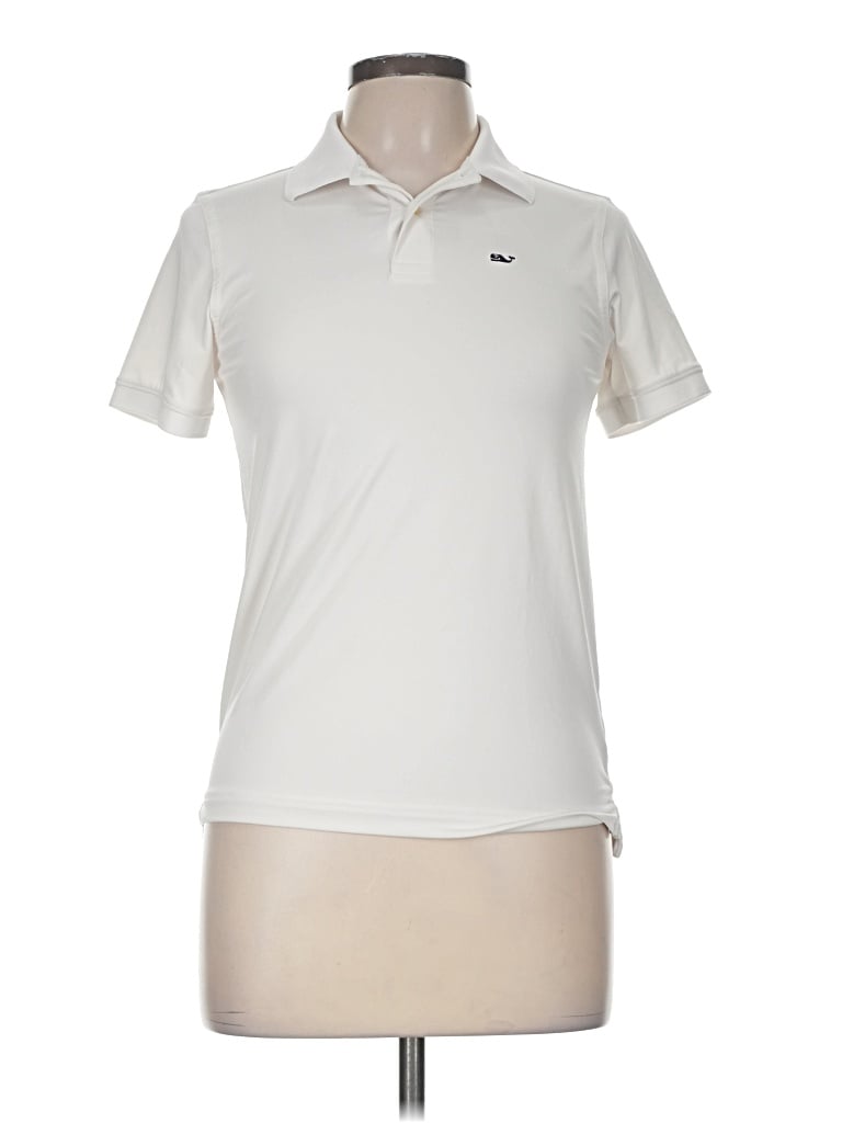 Pre-owned Vineyard Vines Performance Short Sleeve Top Ivory Collared Neckline Tops