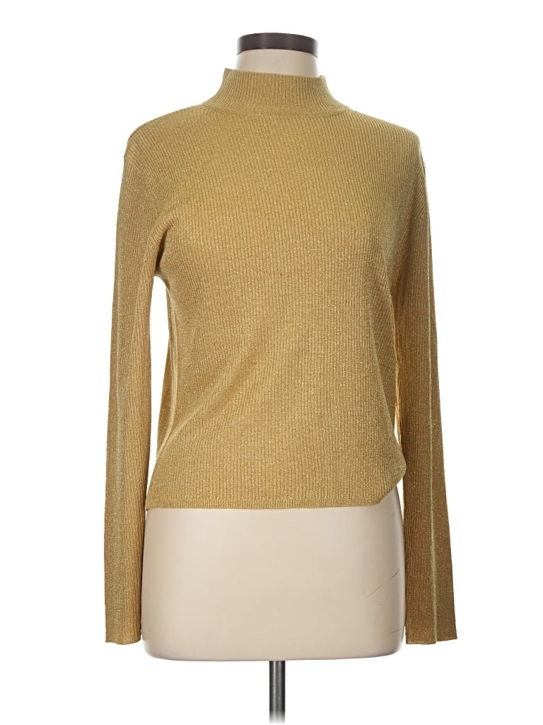 Pre-owned August Silk Long Sleeve Top Gold Turtleneck Tops