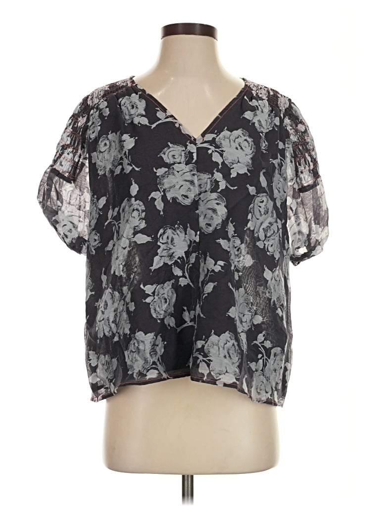 Pre-owned Current Air Short Sleeve Blouse In Black