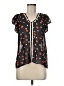 Maison Jules 100% Polyester Hearts Black Short Sleeve Blouse Size M - photo 1