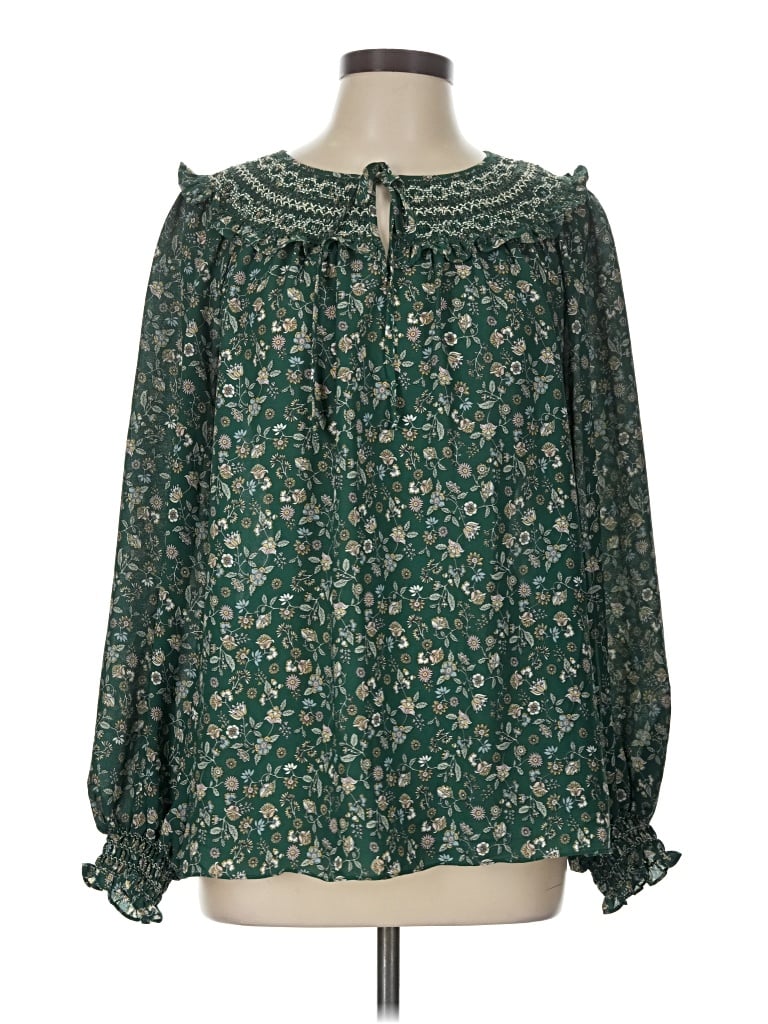 Pre-owned Max Studio Long Sleeve Blouse In Green