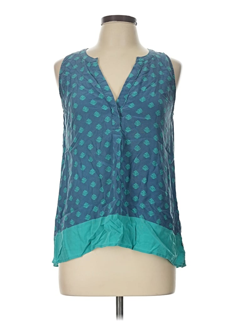 Pre-owned Hatley Sleeveless Silk Top Teal Halter Neckline Tops