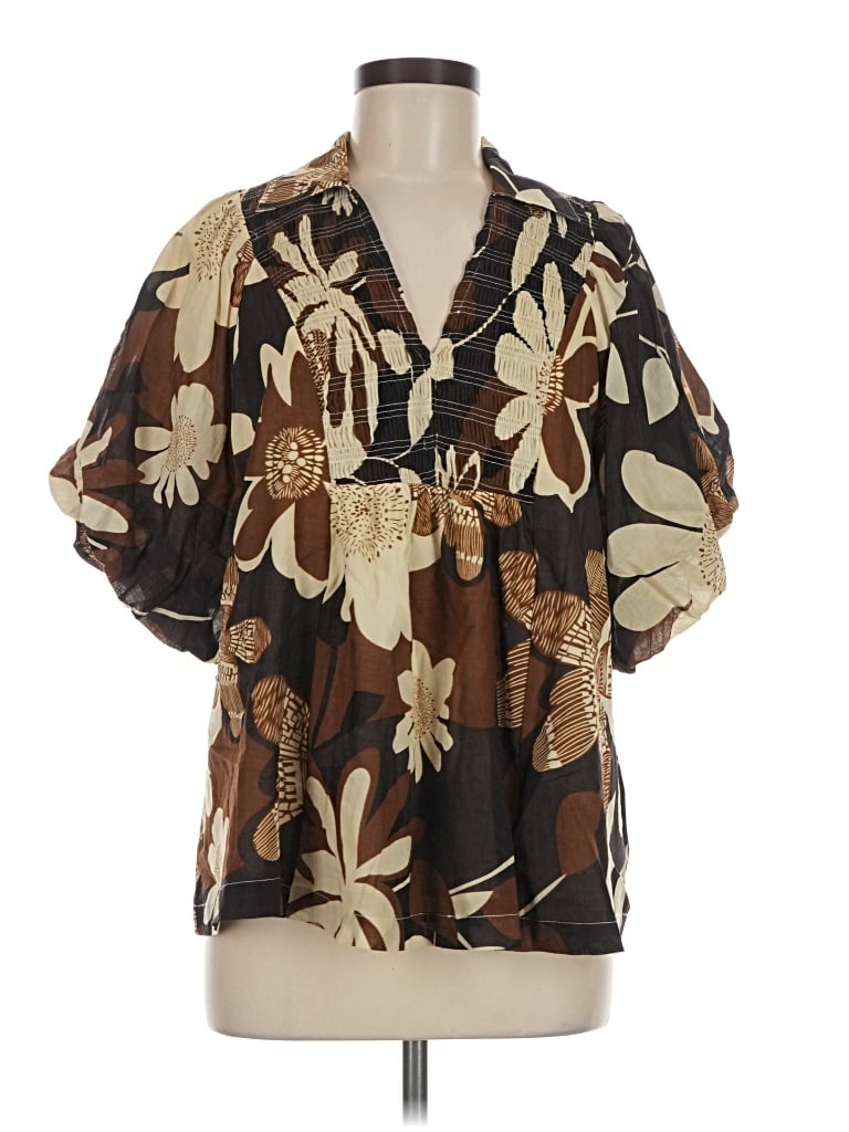 Pre-owned Umgee Short Sleeve Blouse In Brown