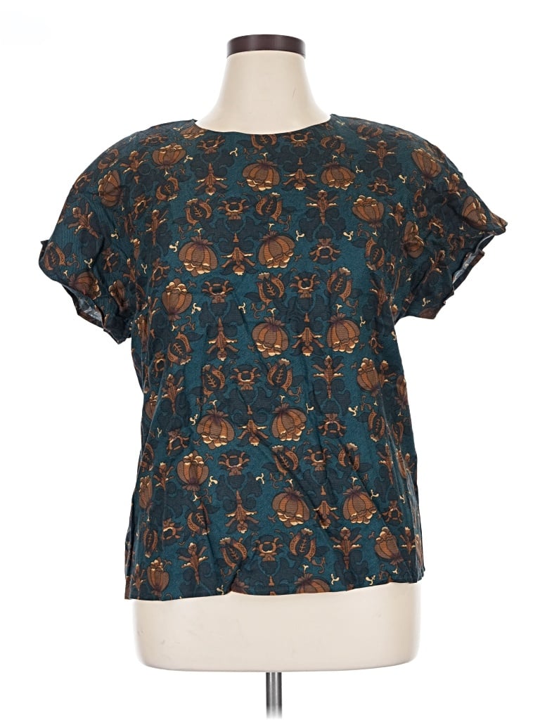 Pre-owned Kasper A.s.l. Short Sleeve Blouse In Teal