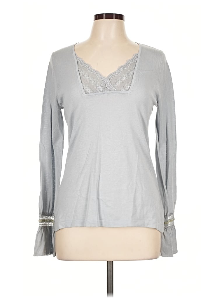 Pre-owned August Silk Long Sleeve Top Gray V-neck Tops