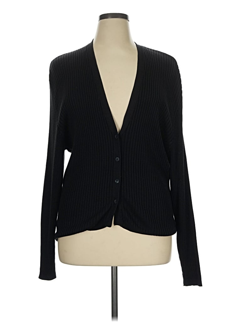 Pre-owned Assorted Brands Silk Cardigan Sweater In Black