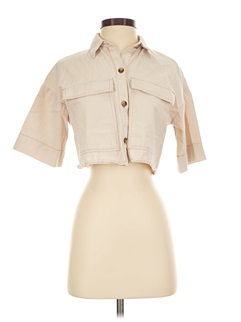Pre-owned Good Luck Gem Short Sleeve Blouse In Tan
