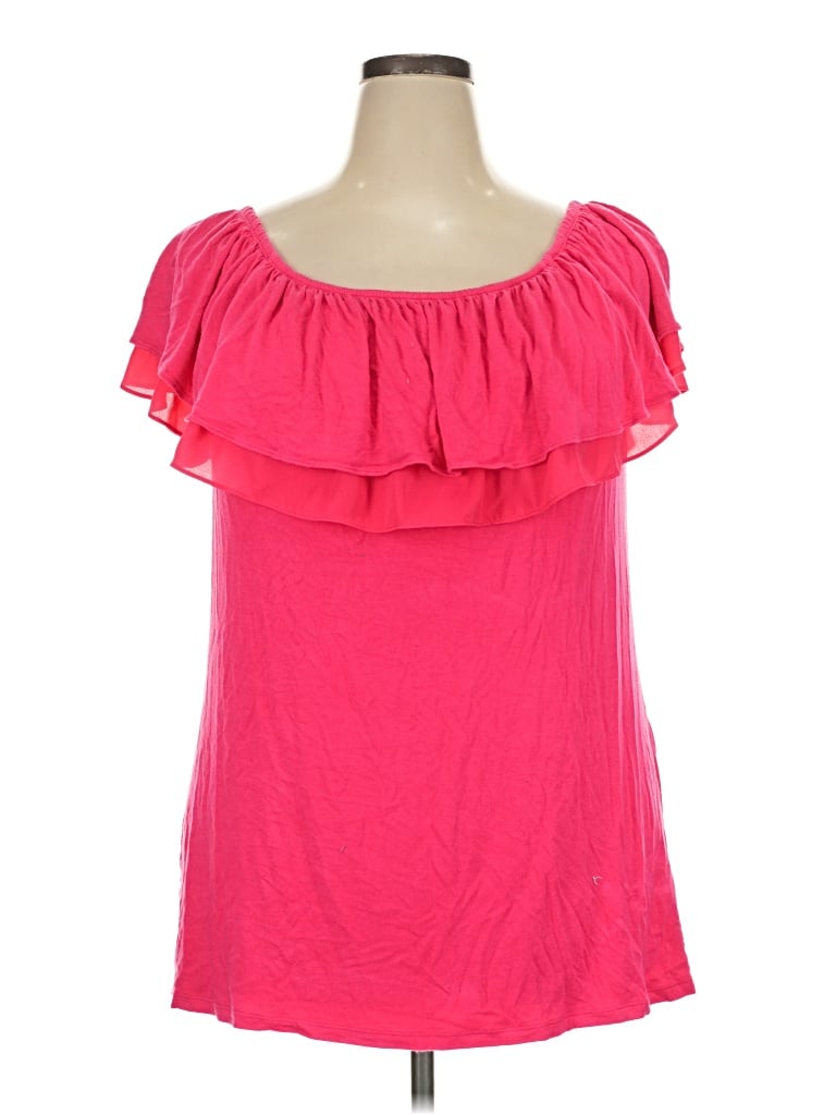 Pre-owned C Established 1946 Short Sleeve Top Pink Ruffles Neckline Tops