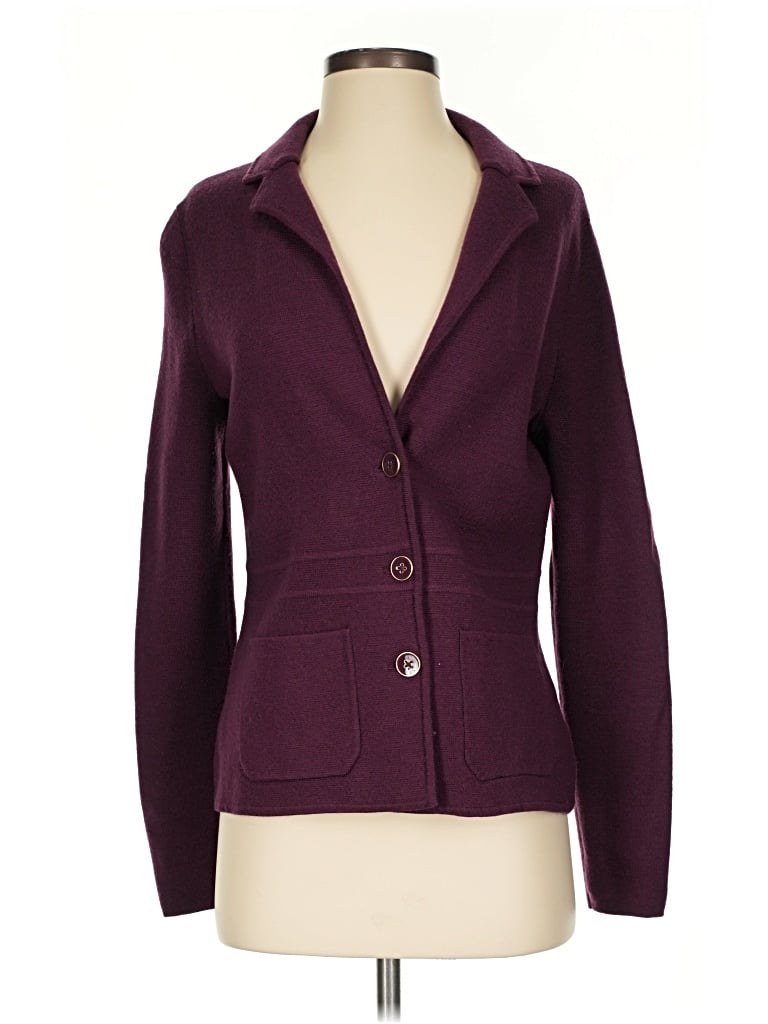 Pre-owned Talbots Wool Cardigan Sweater In Purple