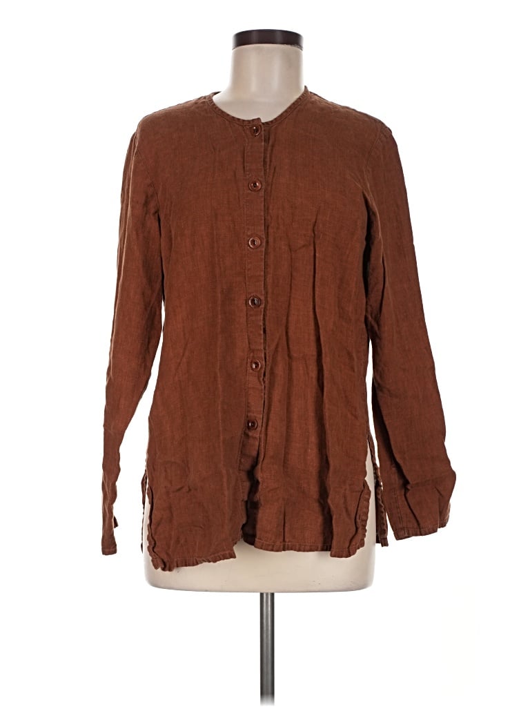 Pre-owned Flax Long Sleeve Button Down Shirt In Brown