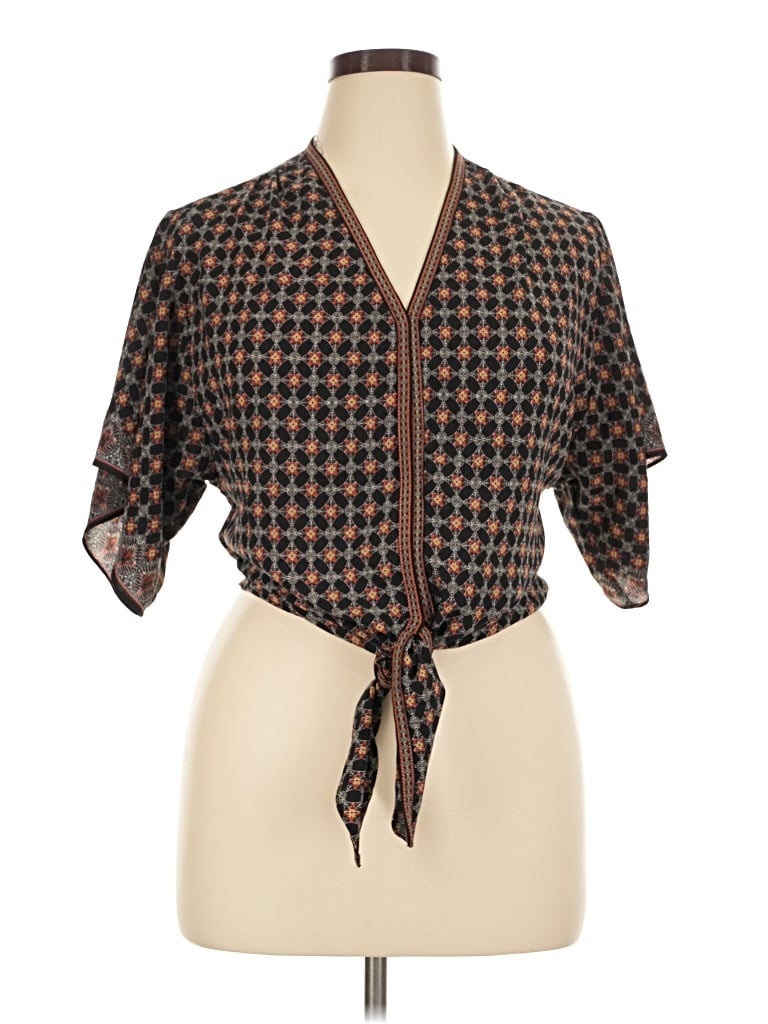 Pre-owned Max Studio Short Sleeve Blouse In Brown