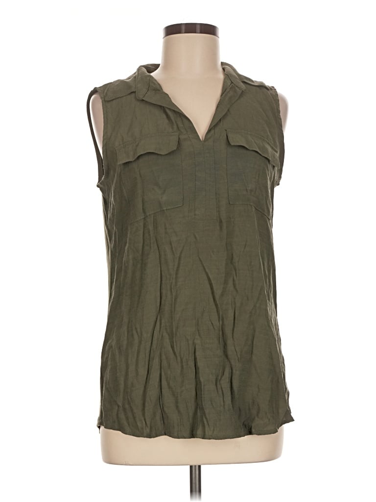 Pre-owned Notations Sleeveless Button Down Shirt In Green