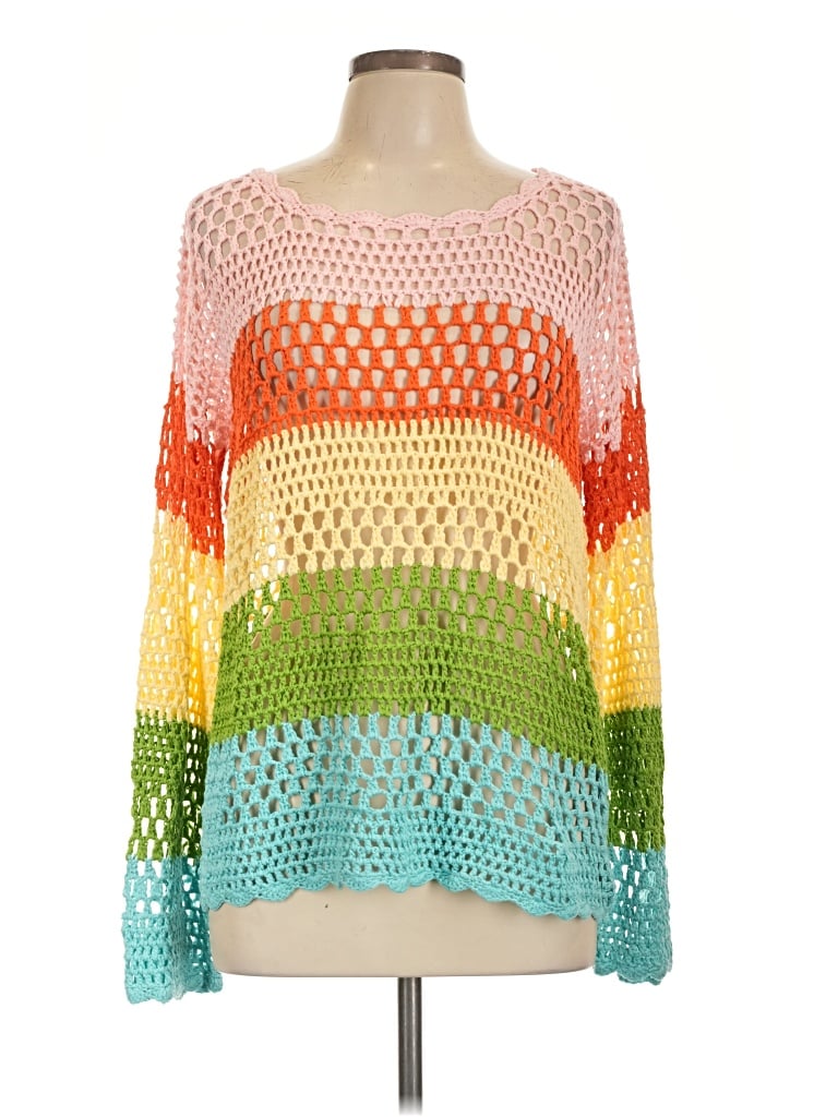 Pre-owned Pink Lily Long Sleeve Top Orange Square Neckline Tops