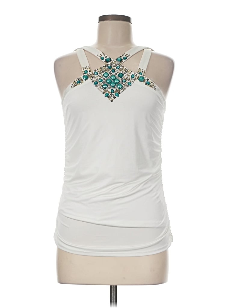 Pre-owned Caché Sleeveless Blouse In White