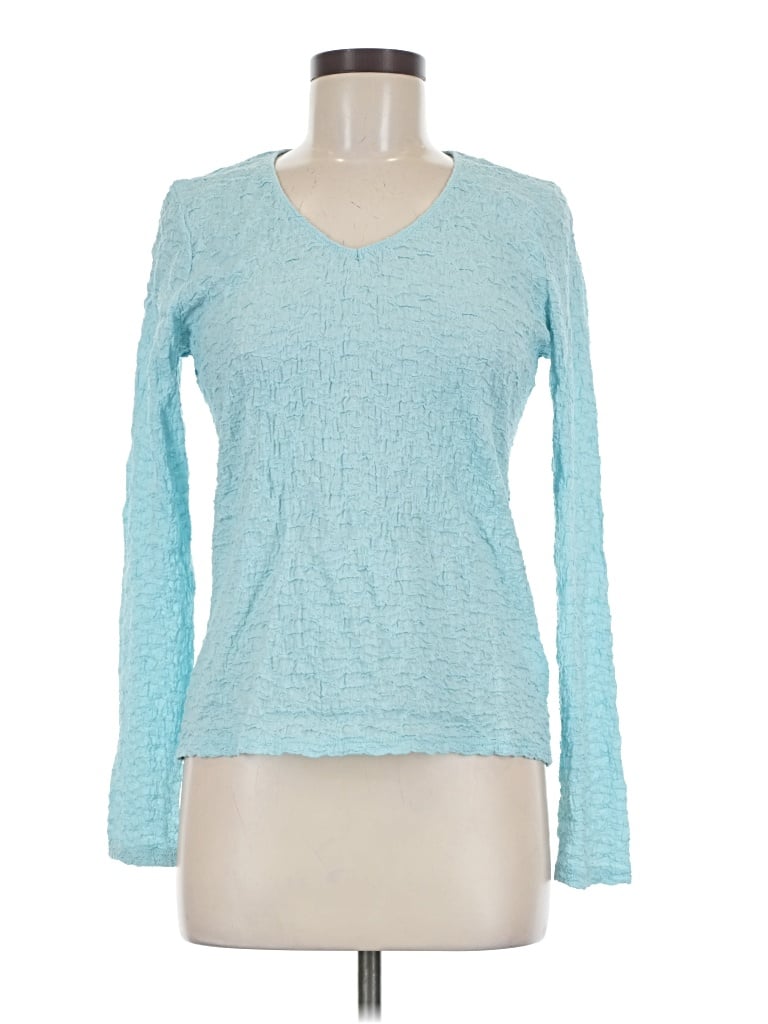 Pre-owned Jaclyn Smith Long Sleeve Top Teal V-neck Tops