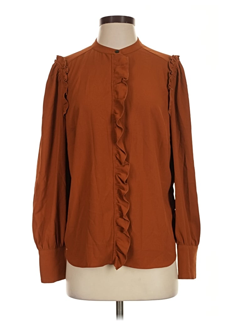 Pre-owned Lark & Ro Long Sleeve Blouse In Brown