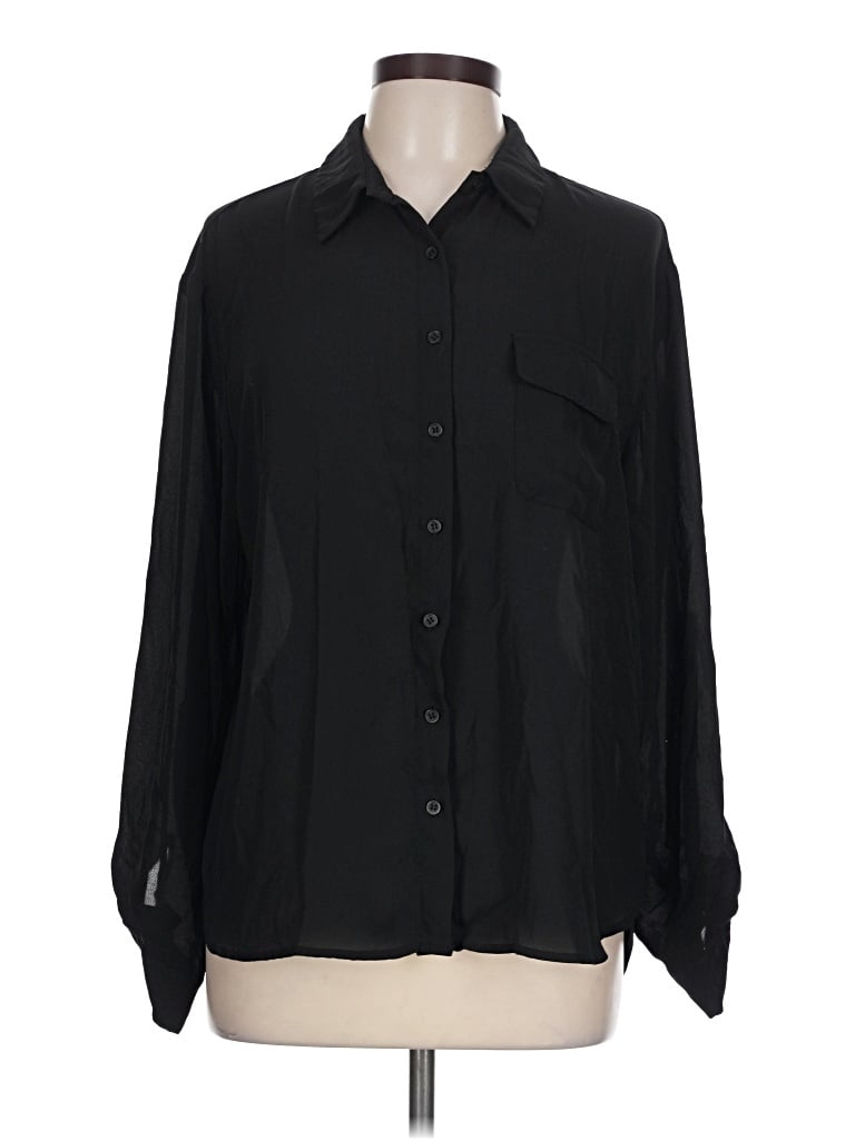 Pre-owned Pleione Long Sleeve Blouse In Black