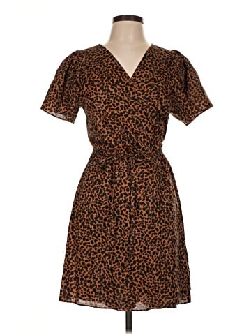 Madewell Flutter-Sleeve Wrap Mini Dress in Painted Leopard (view 1)