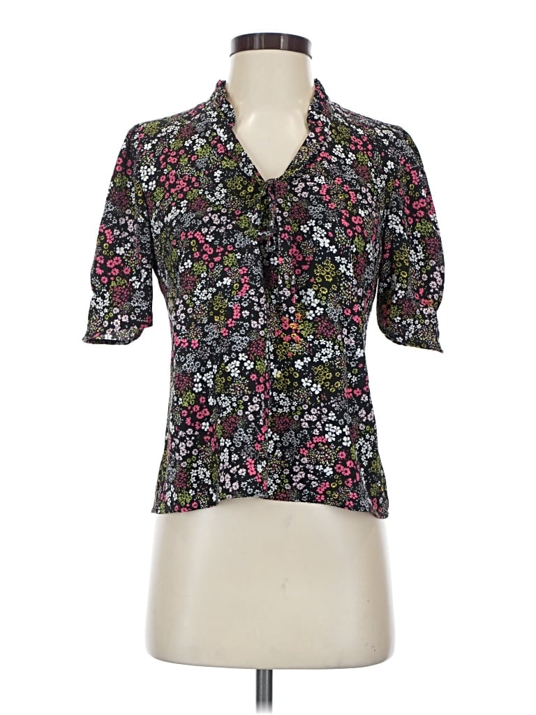 Pre-owned Cece Short Sleeve Blouse In Black