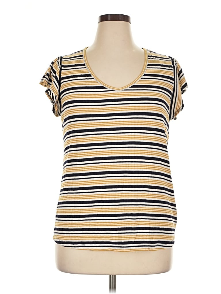 Pre-owned Staccato Short Sleeve Top Yellow Scoop Neck Tops