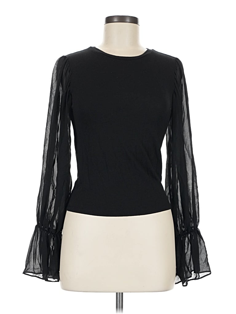 Pre-owned Forever 21 Contemporary Long Sleeve Top Black Mock Neckline Tops