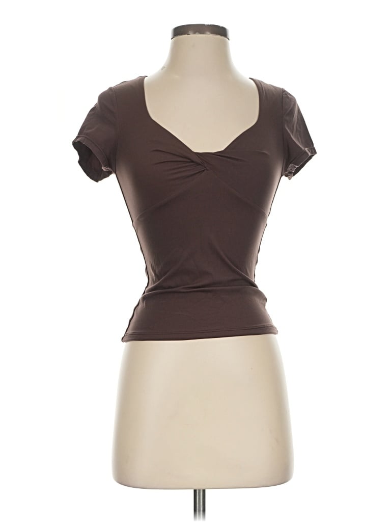 Pre-owned Qinsen Short Sleeve Top Brown Sweetheart Neckline Tops