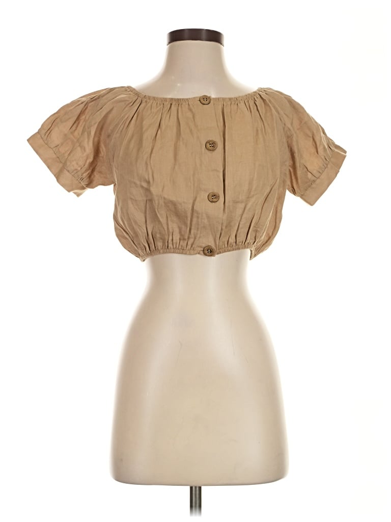 Pre-owned Eberjey Short Sleeve Blouse In Tan