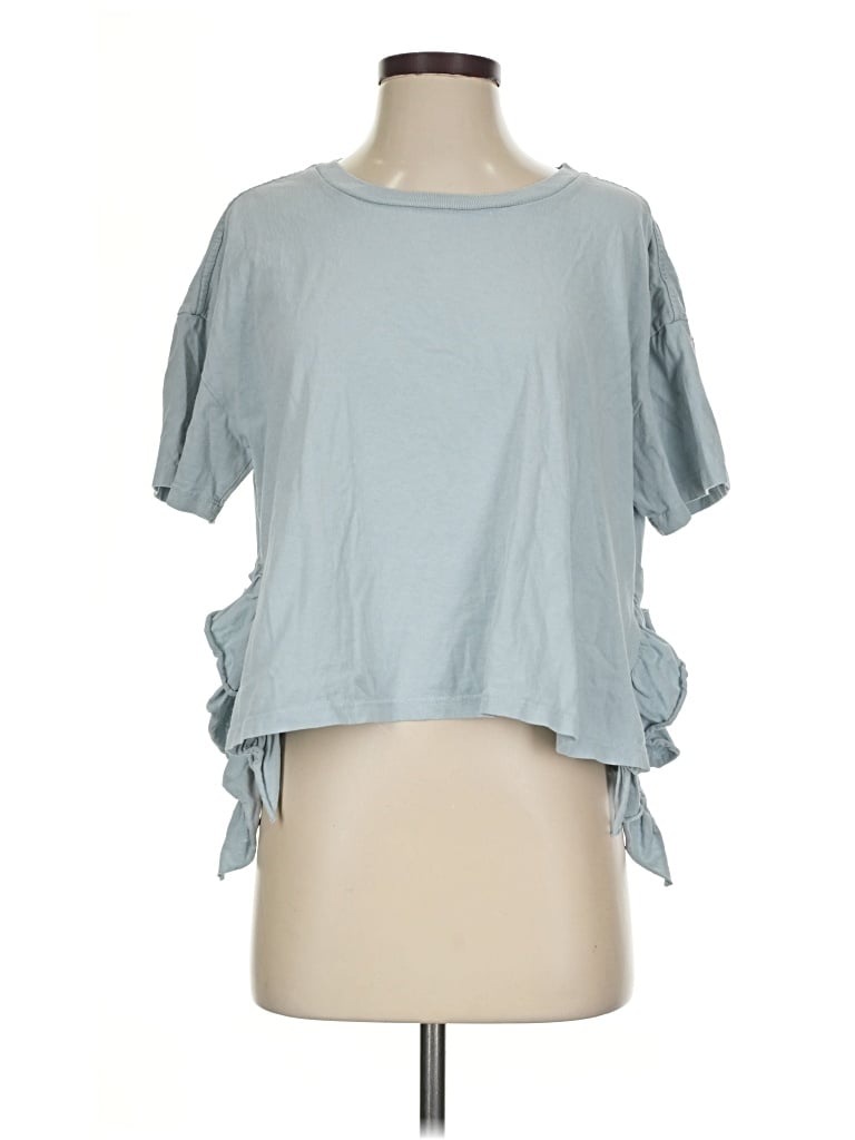 Pre-owned Current Elliott Short Sleeve Top Blue Keyhole Neckline Tops