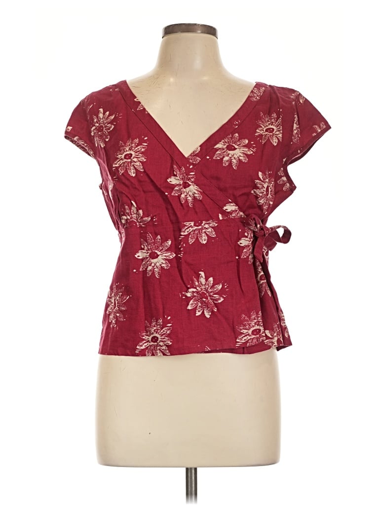 Pre-owned Eddie Bauer Short Sleeve Blouse In Burgundy